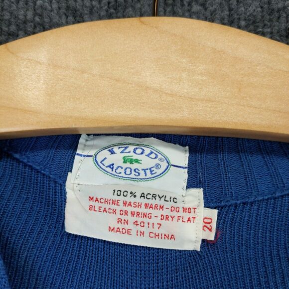 Vintage Izod Lacoste V Neck Knit Sweater Size 20 Blue Embroidered Crocodile Logo - Picture 14 of 14